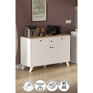 4 Kapaklı Dolap Çekmeceli Çok Amaçlı Dolap Mutfak Dolabı Kahve Köşesi Kiler İlayda Safir Meşe Beyaz