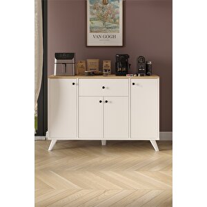 4 Kapaklı Dolap Çekmeceli Çok Amaçlı Dolap Mutfak Dolabı Kahve Köşesi Kiler İlayda Safir Meşe Beyaz