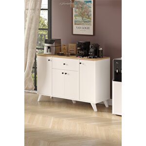 4 Kapaklı Dolap Çekmeceli Çok Amaçlı Dolap Mutfak Dolabı Kahve Köşesi Kiler İlayda Safir Meşe Beyaz