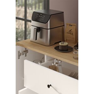 4 Kapaklı Dolap Çekmeceli Çok Amaçlı Dolap Mutfak Dolabı Kahve Köşesi Kiler İlayda Safir Meşe Beyaz