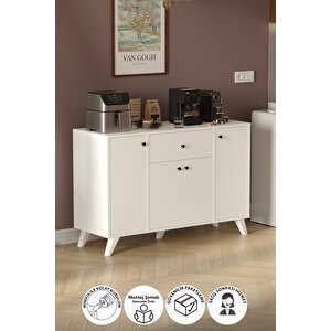 4 Kapaklı Dolap Çekmeceli Çok Amaçlı Dolap Mutfak Dolabı Kahve Köşesi Kiler İlayda Beyaz