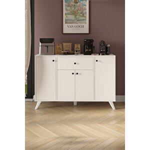 4 Kapaklı Dolap Çekmeceli Çok Amaçlı Dolap Mutfak Dolabı Kahve Köşesi Kiler İlayda Beyaz