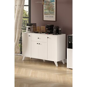 4 Kapaklı Dolap Çekmeceli Çok Amaçlı Dolap Mutfak Dolabı Kahve Köşesi Kiler İlayda Beyaz