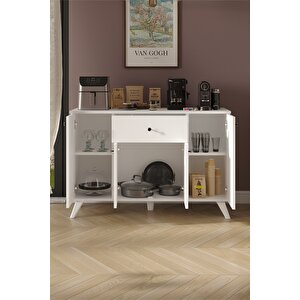 4 Kapaklı Dolap Çekmeceli Çok Amaçlı Dolap Mutfak Dolabı Kahve Köşesi Kiler İlayda Beyaz