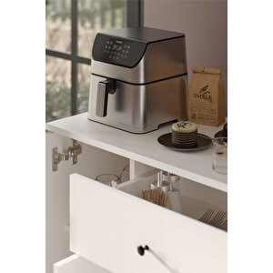 4 Kapaklı Dolap Çekmeceli Çok Amaçlı Dolap Mutfak Dolabı Kahve Köşesi Kiler İlayda Beyaz