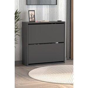 Düşer Kapak Ayakkabılık 2 Bölmeli Kayar Raflı Ayakkabılık Duvara Monte Ayakkabılık Peri Antrasit