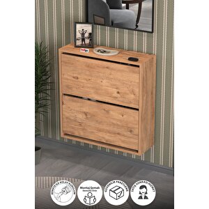 Düşer Kapak Ayakkabılık 2 Bölmeli Kayar Raflı Ayakkabılık Duvara Monte Ayakkabılık Peri Çam