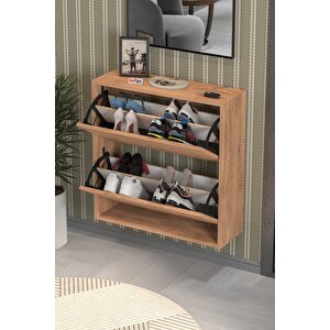 Düşer Kapak Ayakkabılık 2 Bölmeli Kayar Raflı Ayakkabılık Duvara Monte Ayakkabılık Peri Çam