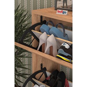 Düşer Kapak Ayakkabılık 2 Bölmeli Kayar Raflı Ayakkabılık Duvara Monte Ayakkabılık Peri Çam