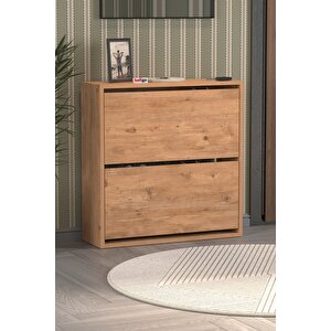 Düşer Kapak Ayakkabılık 2 Bölmeli Kayar Raflı Ayakkabılık Duvara Monte Ayakkabılık Peri Çam