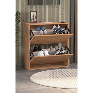 Düşer Kapak Ayakkabılık 2 Bölmeli Kayar Raflı Ayakkabılık Duvara Monte Ayakkabılık Peri Çam