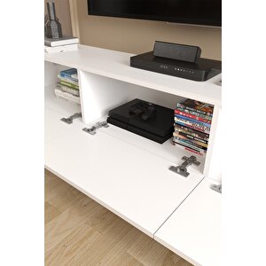 Bofigo Tv Ünitesi Tv Sehpası Düşer Kapaklı Tv Ünitesi Televizyon Sehpası 180 Cm Marvel Beyaz