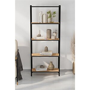 5 Raflı Kitaplık Dekoratif Kitaplık Metal Kitaplık Ofis Kitaplığı Aksesuar Rafı Efes Safir Meşe