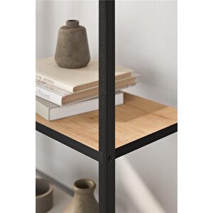 5 Raflı Kitaplık Dekoratif Kitaplık Metal Kitaplık Ofis Kitaplığı Aksesuar Rafı Efes Safir Meşe