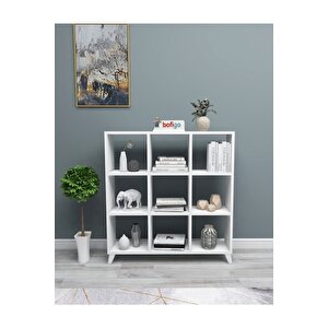 Küp Kitaplık 9 Bölmeli Raflı Kitaplık Kare Kitaplık Kütüphane Beyaz.