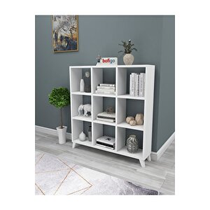 Küp Kitaplık 9 Bölmeli Raflı Kitaplık Kare Kitaplık Kütüphane Beyaz.