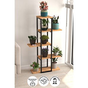 5 Raflı Çiçeklik Rafı Saksılık Standı Dekoratif Aksesuar Rafı Saksılık Papatya Çam