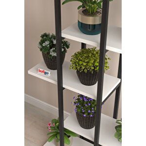 Bofigo 5 Raflı Çiçeklik Rafı Saksılık Standı Dekoratif Aksesuar Rafı Saksılık Papatya Beyaz