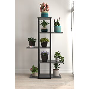 5 Raflı Çiçeklik Rafı Saksılık Standı Dekoratif Aksesuar Rafı Saksılık Papatya Antrasit