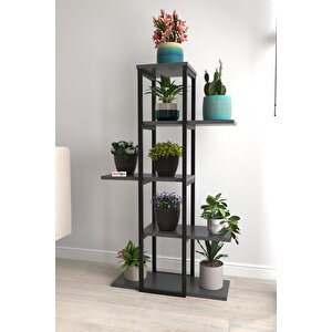 5 Raflı Çiçeklik Rafı Saksılık Standı Dekoratif Aksesuar Rafı Saksılık Papatya Antrasit