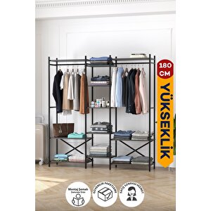 10 Raflı Metal Gardırop Metal Portmanto Açık Gardırop Elbise Dolabı Vestiyer Openix Antrasit