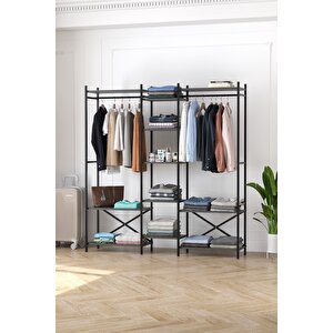 10 Raflı Metal Gardırop Metal Portmanto Açık Gardırop Elbise Dolabı Vestiyer Openix Antrasit