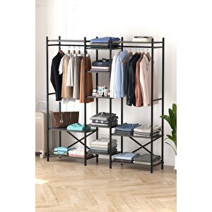 10 Raflı Metal Gardırop Metal Portmanto Açık Gardırop Elbise Dolabı Vestiyer Openix Antrasit