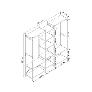 10 Raflı Metal Gardırop Metal Portmanto Açık Gardırop Elbise Dolabı Vestiyer Openix Antrasit