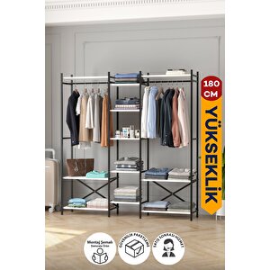 10 Raflı Metal Gardırop Metal Portmanto Açık Gardırop Elbise Dolabı Vestiyer Openix Beyaz