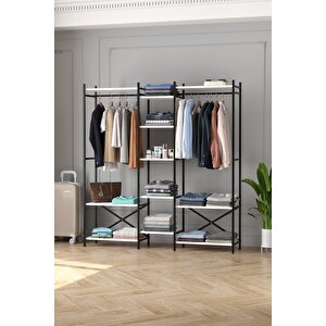 10 Raflı Metal Gardırop Metal Portmanto Açık Gardırop Elbise Dolabı Vestiyer Openix Beyaz