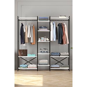 10 Raflı Metal Gardırop Metal Portmanto Açık Gardırop Elbise Dolabı Vestiyer Openix Beyaz