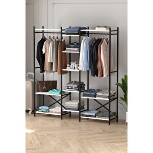 10 Raflı Metal Gardırop Metal Portmanto Açık Gardırop Elbise Dolabı Vestiyer Openix Beyaz