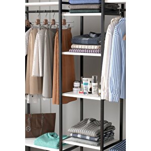 10 Raflı Metal Gardırop Metal Portmanto Açık Gardırop Elbise Dolabı Vestiyer Openix Beyaz