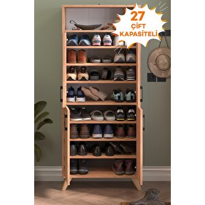 4 Kapaklı Ayakkabılık 9 Bölmeli Ayakkabılık Çok Amaçlı Dolap Beste Çam