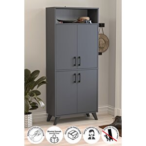 4 Kapaklı Ayakkabılık 9 Bölmeli Ayakkabılık Çok Amaçlı Dolap Beste Antrasit