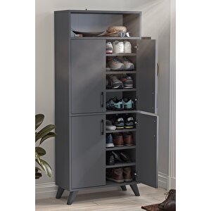 4 Kapaklı Ayakkabılık 9 Bölmeli Ayakkabılık Çok Amaçlı Dolap Beste Antrasit