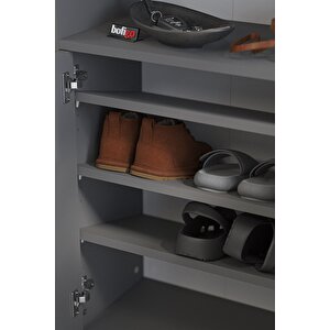 4 Kapaklı Ayakkabılık 9 Bölmeli Ayakkabılık Çok Amaçlı Dolap Beste Antrasit