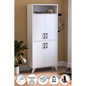 4 Kapaklı Ayakkabılık 9 Bölmeli Ayakkabılık Çok Amaçlı Dolap Beste Beyaz