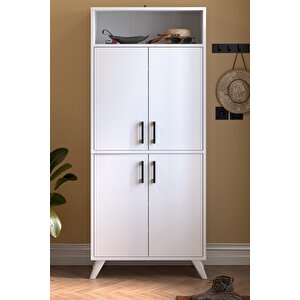 4 Kapaklı Ayakkabılık 9 Bölmeli Ayakkabılık Çok Amaçlı Dolap Beste Beyaz