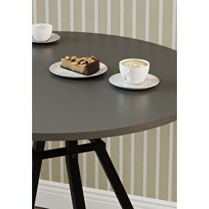 Yuvarlak Yemek Masası 80 Cm Mutfak Masası Balkon Masası Roma Antrasit