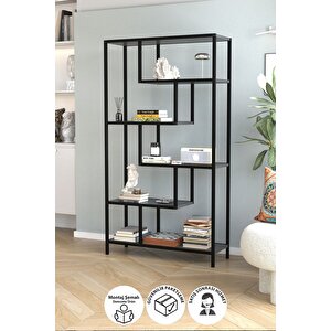 6 Raflı Kitaplık Dekoratif Kitaplık Metal Kitaplık Ofis Kitaplığı Larissa Antrasit