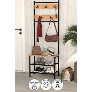 3 Raflı Metal Portmanto Elbise Askılığı Vestiyer Ayakkabılık Samanyolu Çam