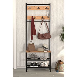 3 Raflı Metal Portmanto Elbise Askılığı Vestiyer Ayakkabılık Samanyolu Çam