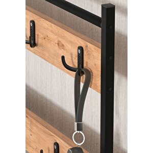 3 Raflı Metal Portmanto Elbise Askılığı Vestiyer Ayakkabılık Samanyolu Çam