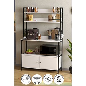 Mutfak Standı 2 Kapaklı 5 Raflı Kahve Köşesi Mutfak Rafı Mutfak Bangosu Etiyopya Beyaz