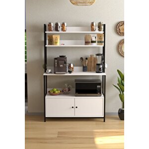 Mutfak Standı 2 Kapaklı 5 Raflı Kahve Köşesi Mutfak Rafı Mutfak Bangosu Etiyopya Beyaz