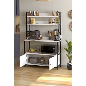 Mutfak Standı 2 Kapaklı 5 Raflı Kahve Köşesi Mutfak Rafı Mutfak Bangosu Etiyopya Beyaz