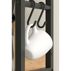 Mutfak Standı 2 Kapaklı 5 Raflı Kahve Köşesi Mutfak Rafı Mutfak Bangosu Etiyopya Çam