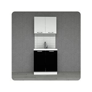 80 Cm Çok Amaçlı Mutfak Dolabı Ofis Tipi Hazır Mutfak Siyah-beyaz