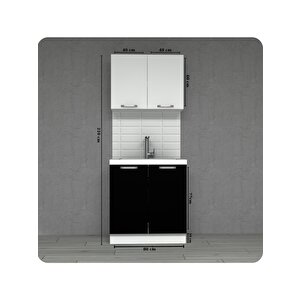 80 Cm Çok Amaçlı Mutfak Dolabı Ofis Tipi Hazır Mutfak Siyah-beyaz